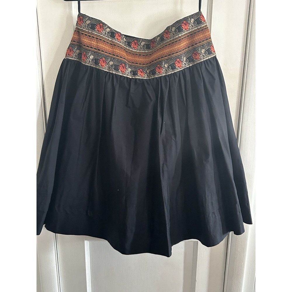 WD NY Women's Black Jacquard A Line Pleated Cotton Skirt Size 10 Boho Festival - Picture 3 of 4